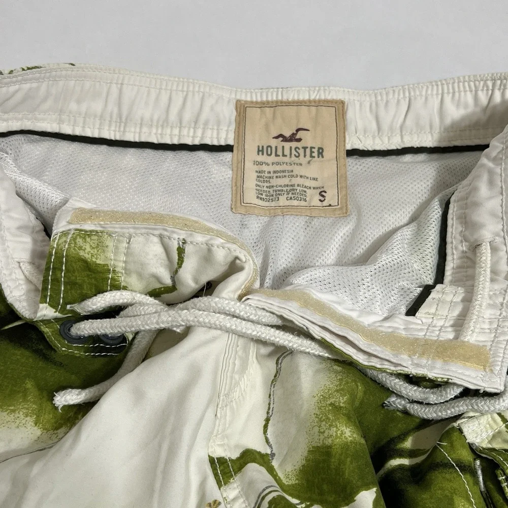 Hollister Swim Trunks Green Floral Cargo Mesh Lined Board Shorts Men Medium